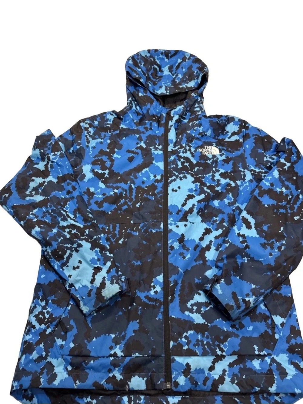 The North Face Mountain Mens Large Blue Camo Windbreaker Hooded Lightweight Sz L